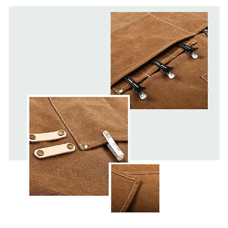 Canvas Work Apron With Adjustable Strap Multi Pockets For Barista Barber Beauty Salon