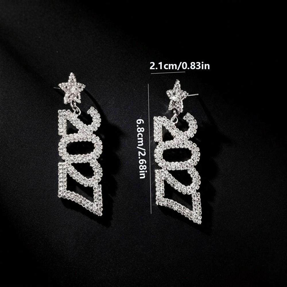 Rhinestone 2027 Digital Earrings Fashion Long Drop Earring Jewelry New Year Earrings Christmas