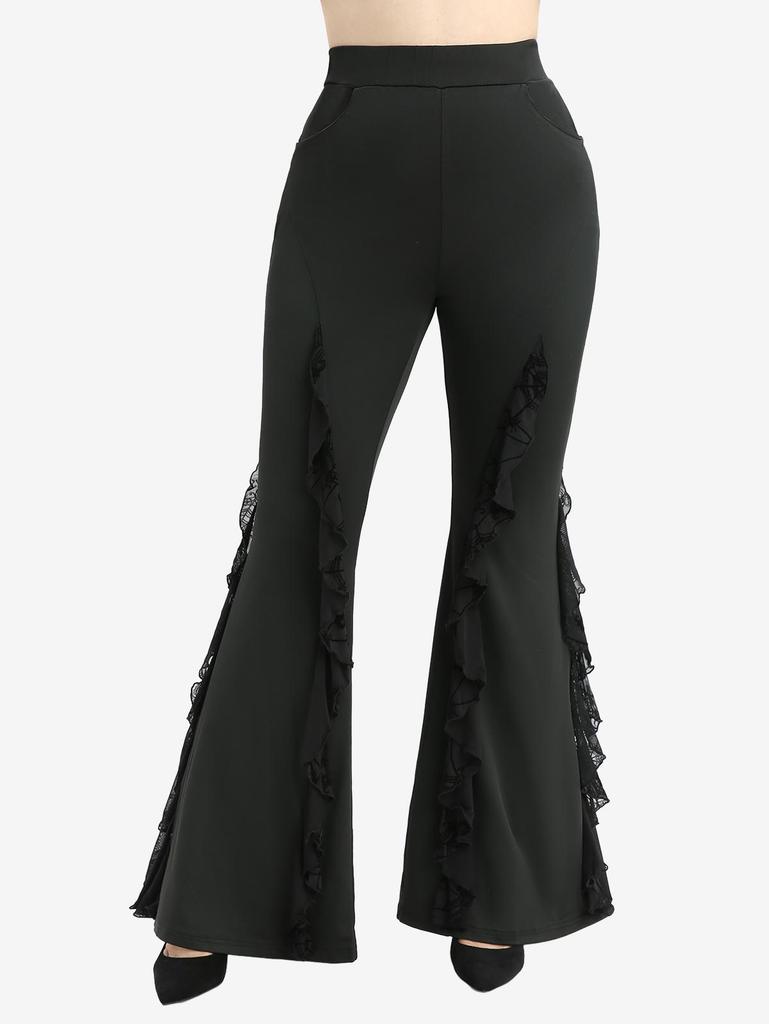 Rosegal Plus Size Spider Web Flocking Ruffles Lettuce Flare Pants