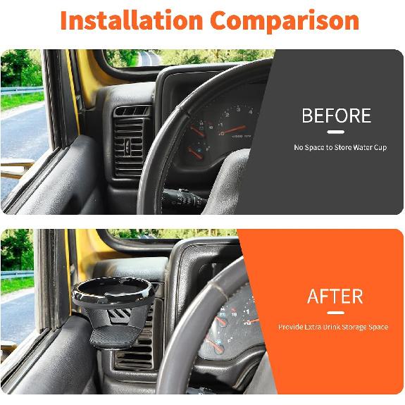 Center Console Cup Holder Expander Fit For 1997-2006 Jeep Wrangler TJ, Mounted Drink Holders(Left Black)
