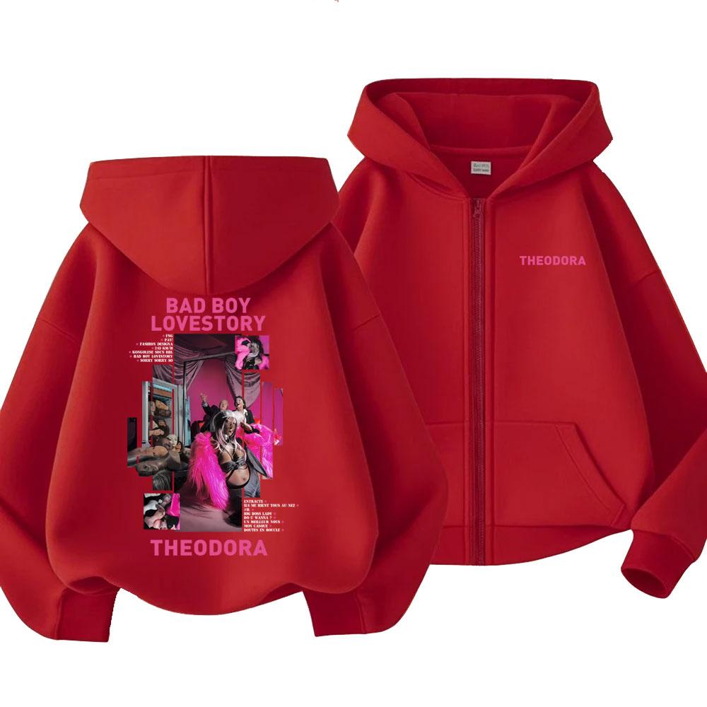 Rapper Theodora Mega Bbl Bad Boy Lovestory Zipper Hoodie Men Women Fashion Hip Hop Zip Up Sweatshirt Men's Vintage Zip Up Jacket