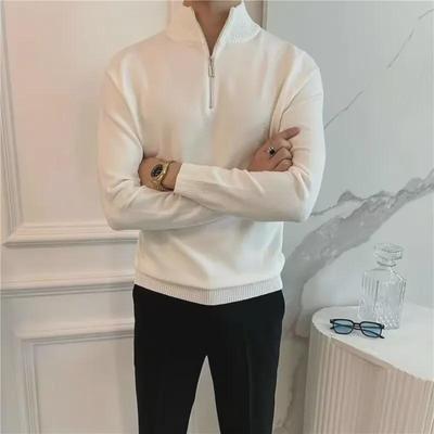 Men's Solid Color Half Turtleneck Zipper Pullover - Autumn/Winter Fashion, Trendy Youth Casual Knitted Sweater