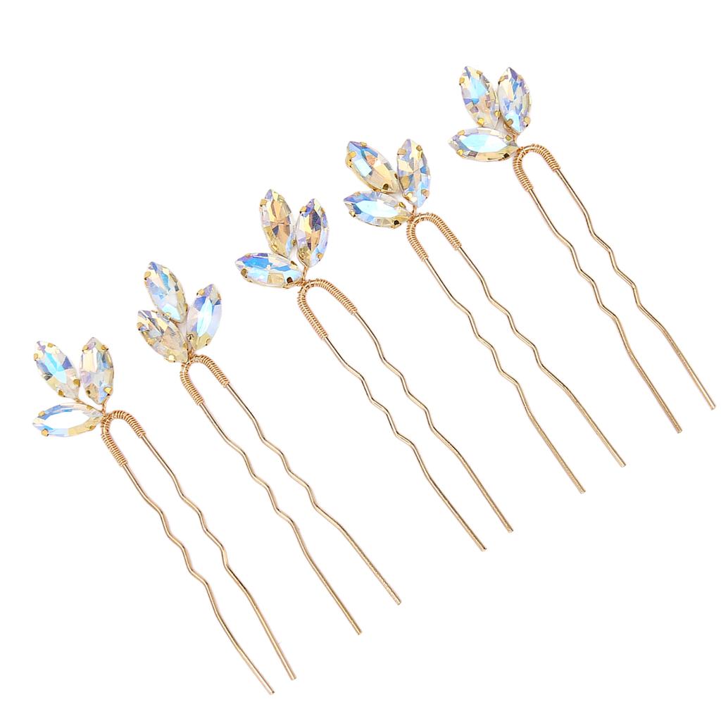 5Pcs Crystal Flower Hair Pins Simple Retro Elegant Shiny Light Rhinestone Hair Piece for Party Wedding Bouquet