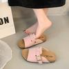 Summer New Sandals Women Round Head Open Toe Suede Metal Buckle Anti-slip Wear-resistant Flat Slippers