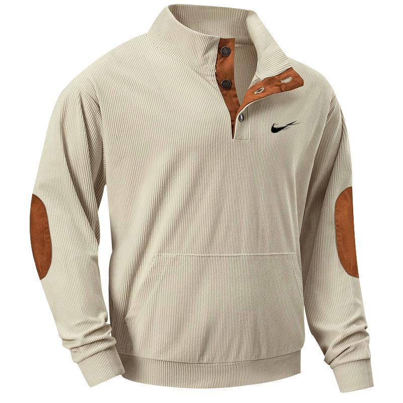 Autumn European men's casual stand up collar long sleeved corduroy sports sweatshirt with pockets