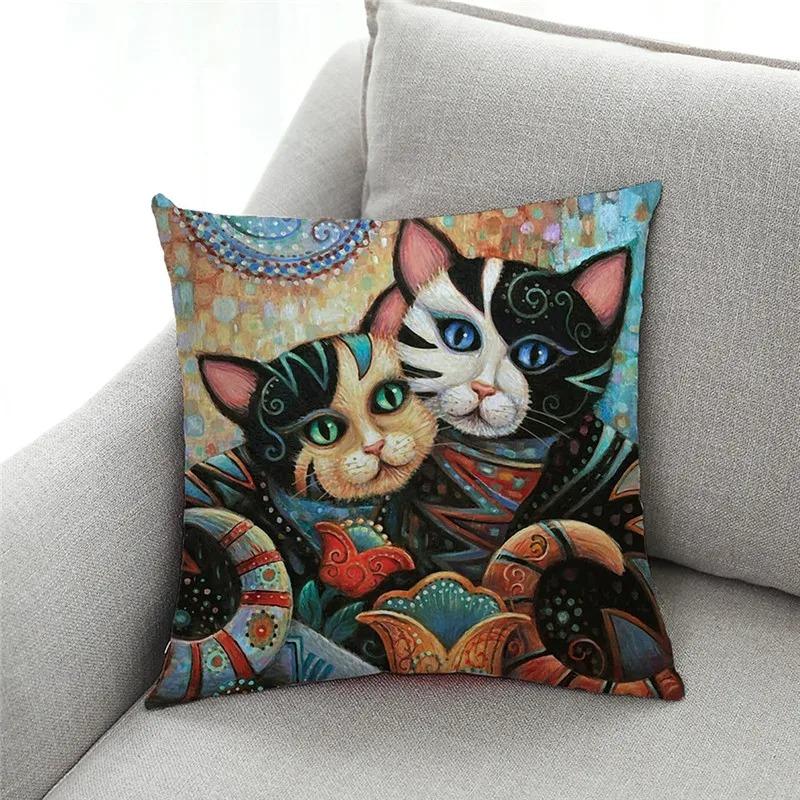Ny Konst Mural Kattunge Tryck Serie Kuddfodral för Soffa Djurdesign Retro Kuddfodral Heminredning Kuddöverdrag 45x45 cm