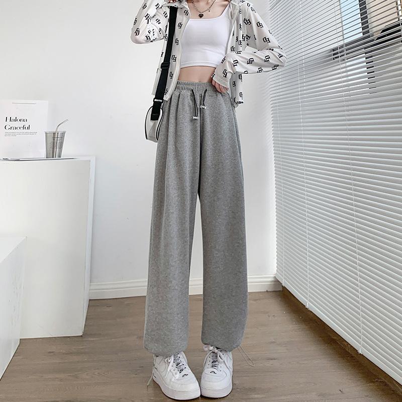 New Drawstring White Gray Sweat Pants For Women In Spring And Autumn Loose Bunched Ins For Small Men Wide Legs Casual Pants For Women