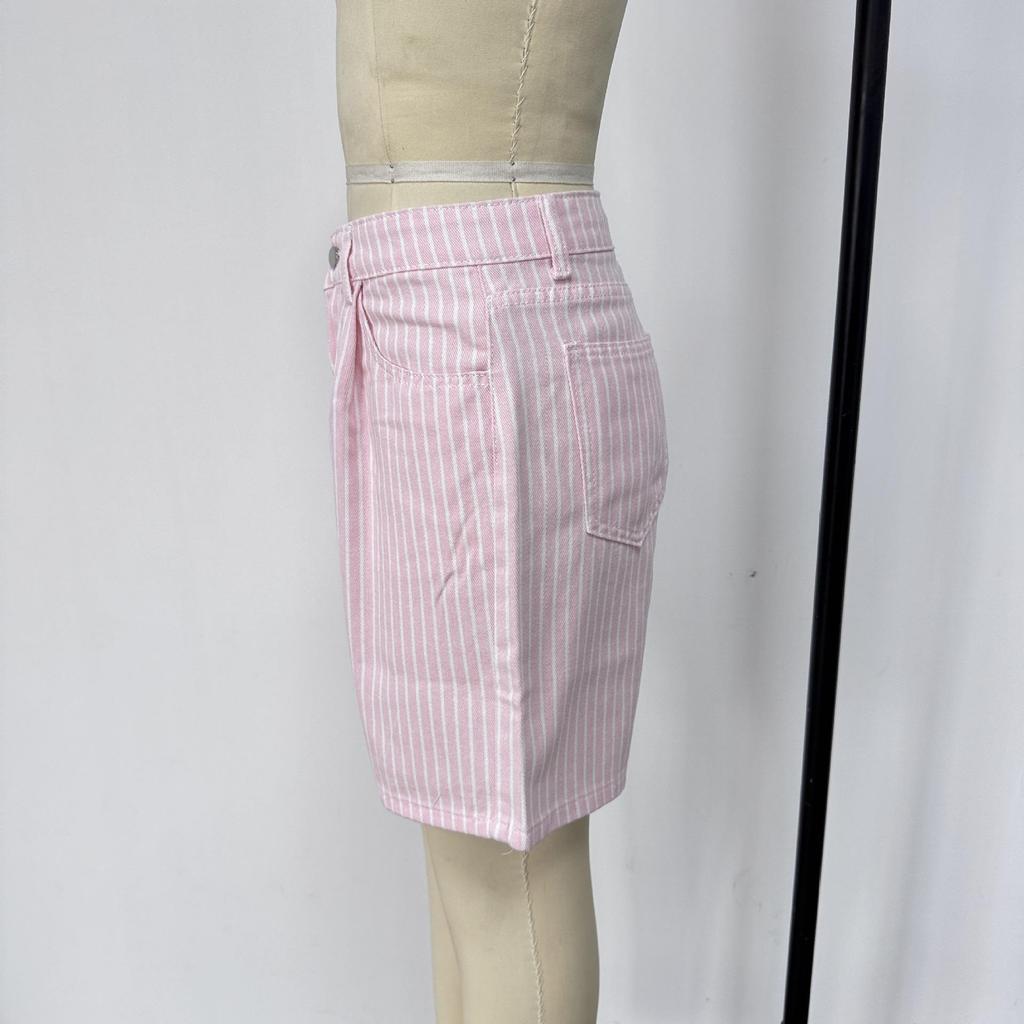 Women's High Waist Striped Plus Size Denim Shorts