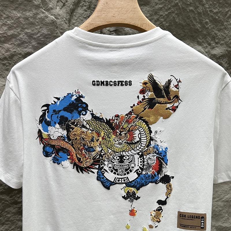 Summer Short-sleeved T-shirt Men's Breathable Soft Top Embroidered Print Casual T-shirt
