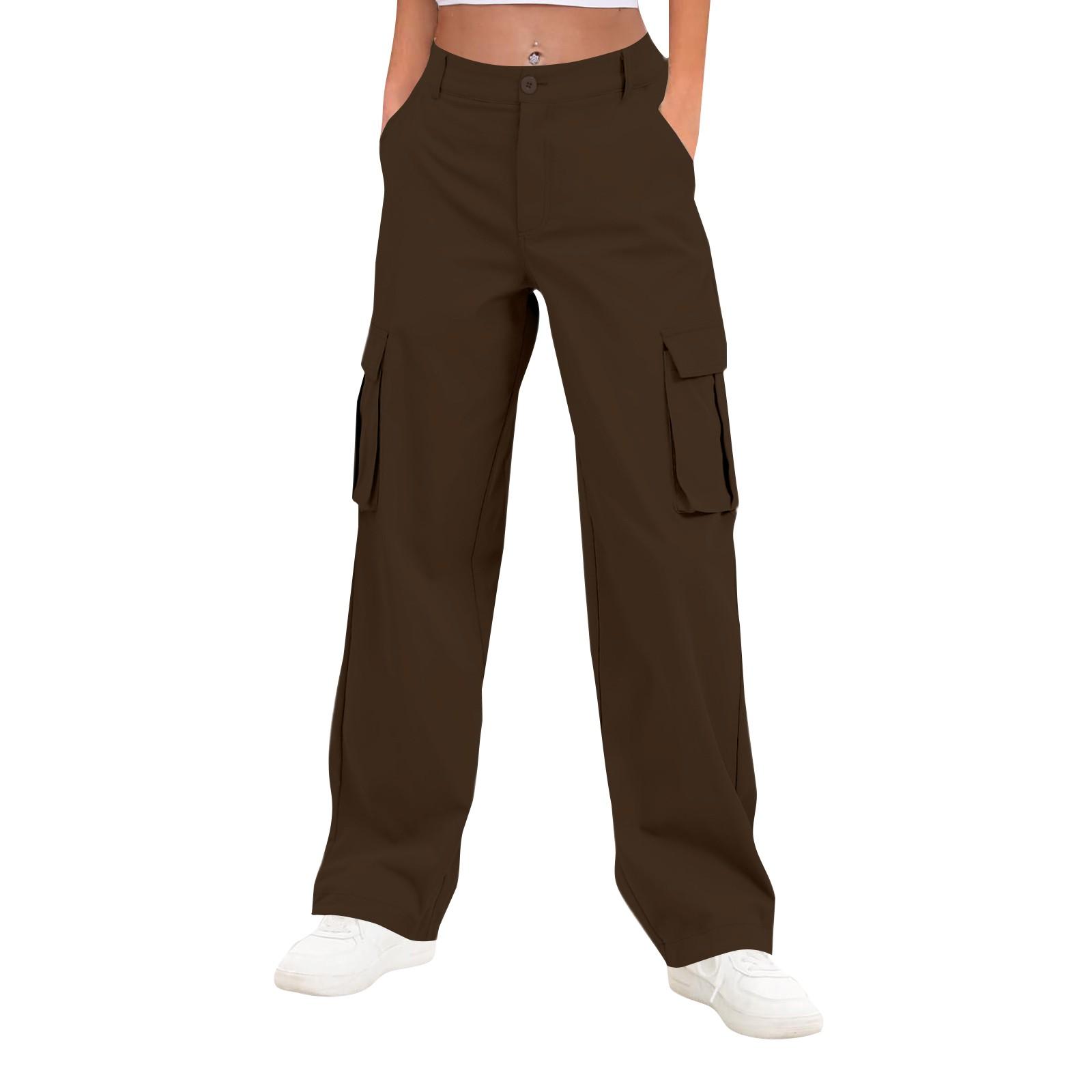

Cargo Pants For Women High Waisted Wide Leg Casual Pants Streetwear Trousers With Pockets S коричневий
