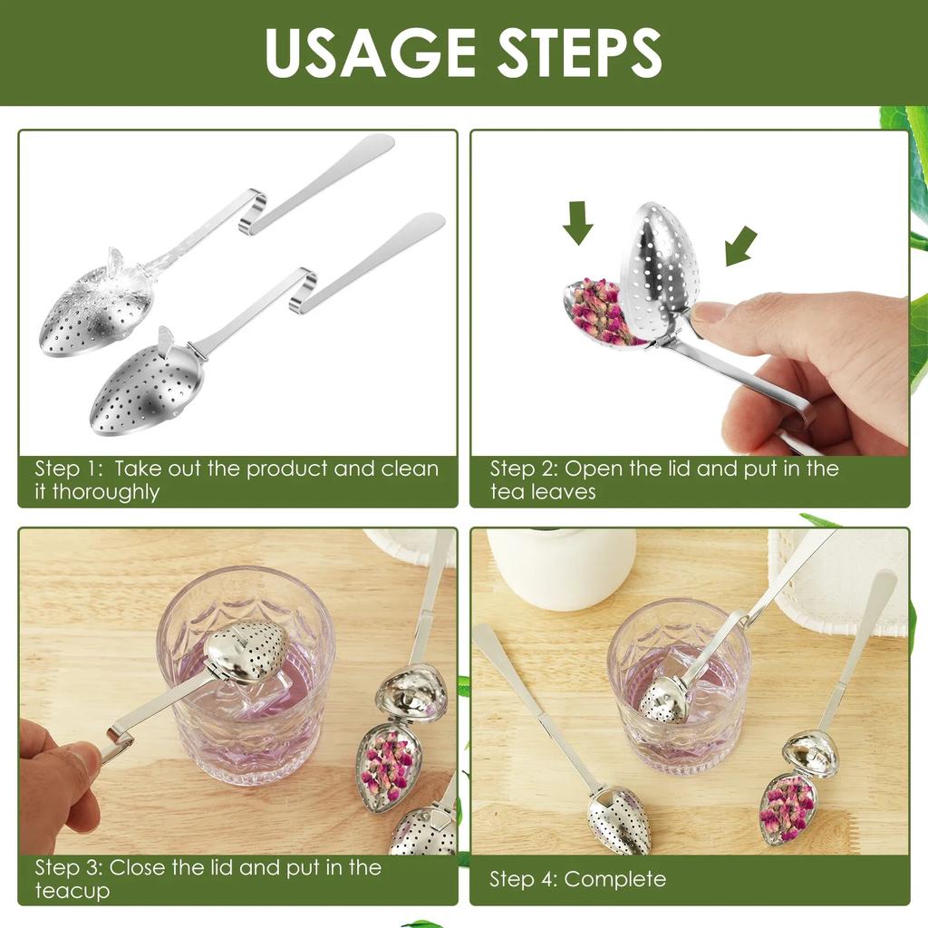 3Pcs Stainless Steel Tea Infuser Strainer Reusable Fine Mesh Spoon Shape Tea Filter Easy to Use for Home Office Drinking