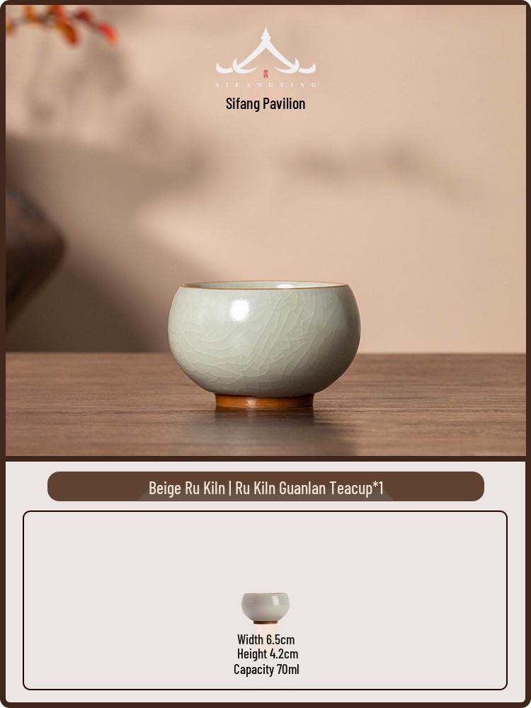 Handmade Ru Kiln Sky Blue Crackle-Glazed Ceramic Teacup for Gongfu Tea