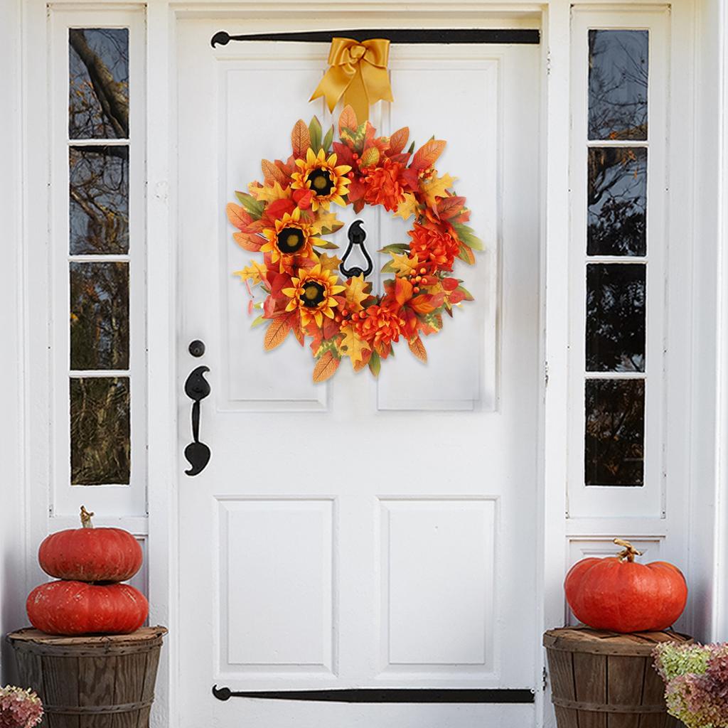 Sunflower Wreath with Autumn Leaves and Berries Artificial Wreath for Front Door Outdoor Home Decor