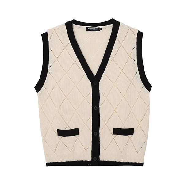 Jambangee Women'S) Diamond Punched Rib Contrast Knit Vest_An1Wsw160-Iv