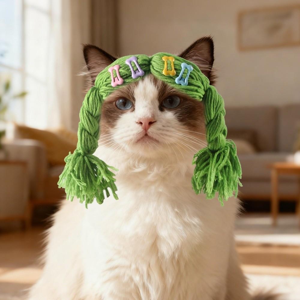 Decorative Pet Wig Funny Dog Wig Lightweight Cat Wig Pet Dress Up Style 2 Green