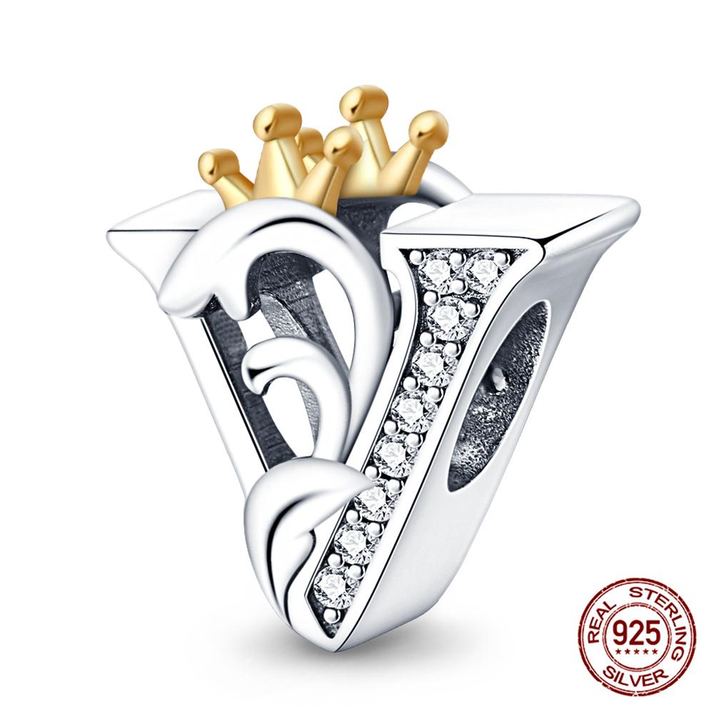 Classic Crown 26 Letters A-Z Copper Charms Fitoriginal Bracelets Diy Jewelry Making For Women Gift