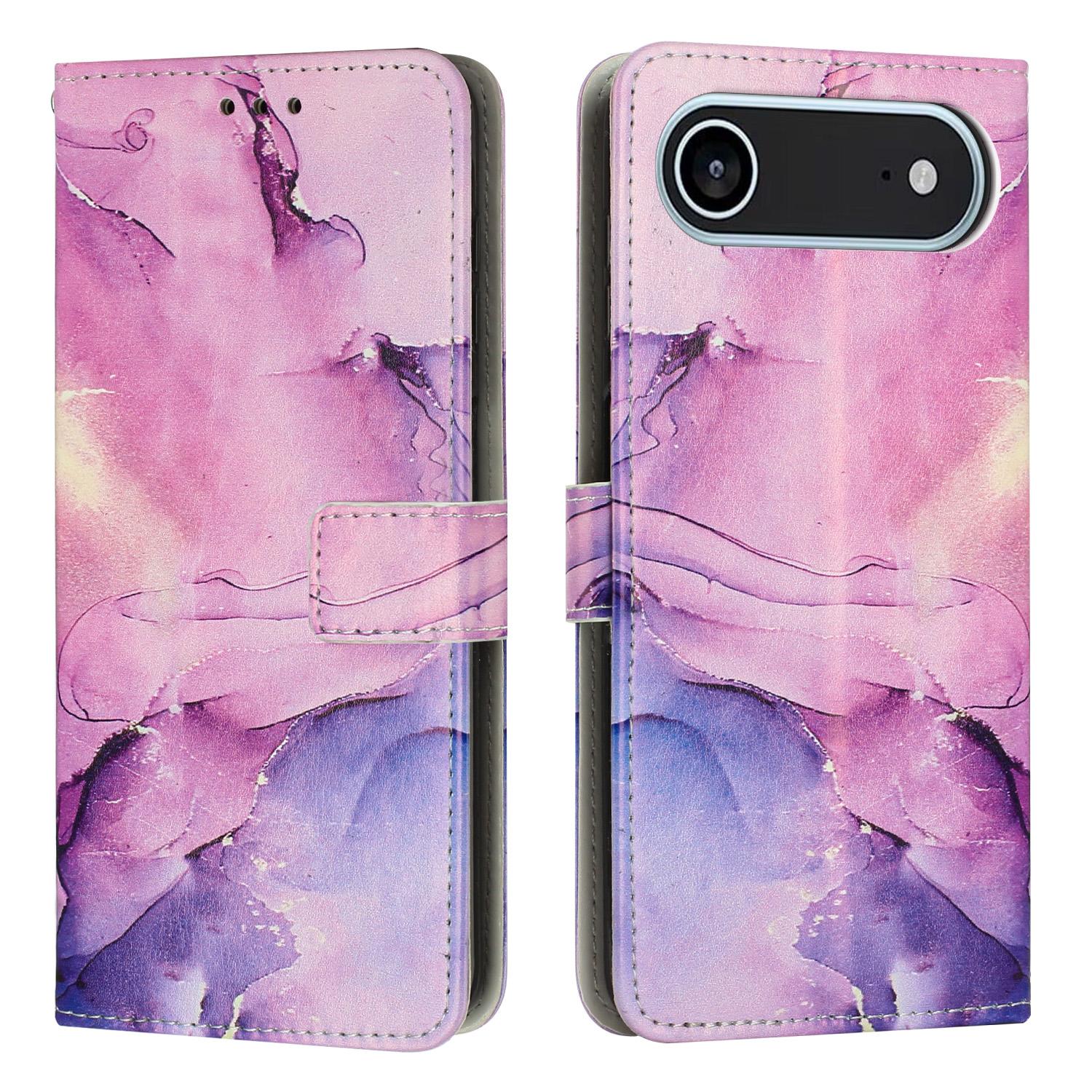 

For iPhone 17 Air Stand Case Marble Pattern PU Leather Wallet Phone Cover Purple