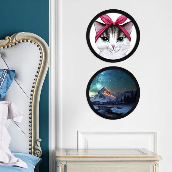 Wall Mount Round Photo Frame Rustic Wooden Picture Art Painting Display Frame Indoor Home Office Bedroom Wall Hanging Decoration