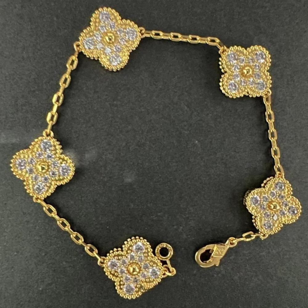 Hochwertiges Kleeblattarmband für Damen Fünf-Blüten-Armband mit natürlichem weißen Perlmutt und rotem Karneol