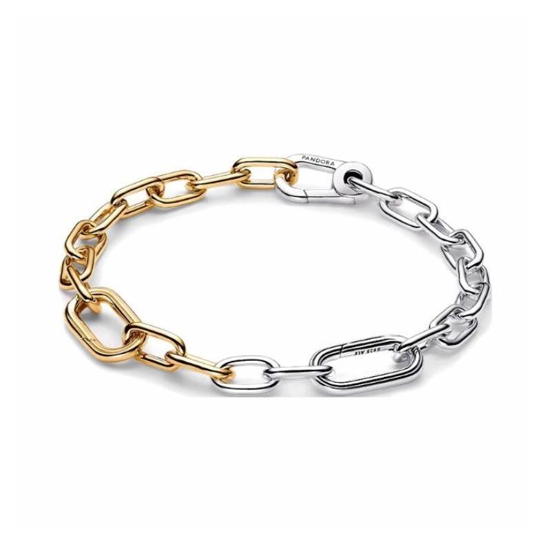 Pandora Color-blocking chain design, 925 silver alloy gold-plated, copper, silver bracelet, women s gold/silver 563689C00