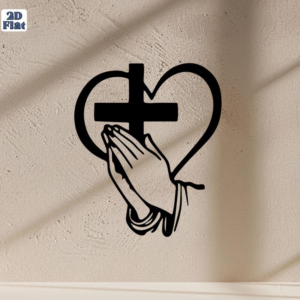 Flat Cross Heart Iron Wall Art Sculpture Religion Home Decor Gift Large Size