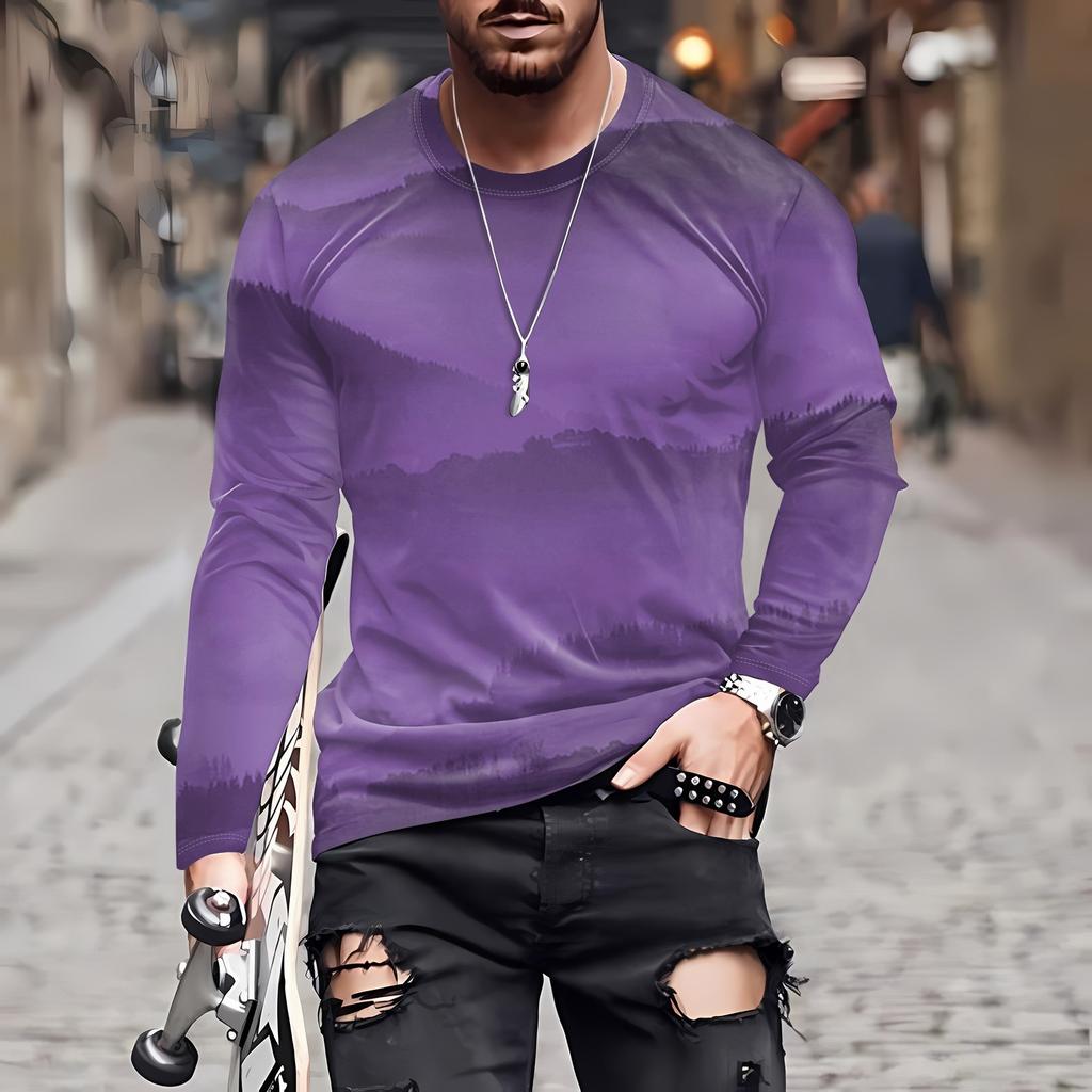 Men's T Shirt O-Neck Clothing Apparel Outdoor Long Sleeve Print Fashion Designer Vintage