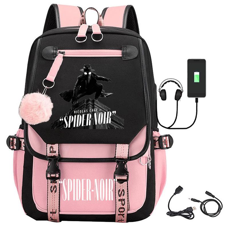 Spider-Noir Printed Usb Backpack Casual Outdoor Anime School Bag