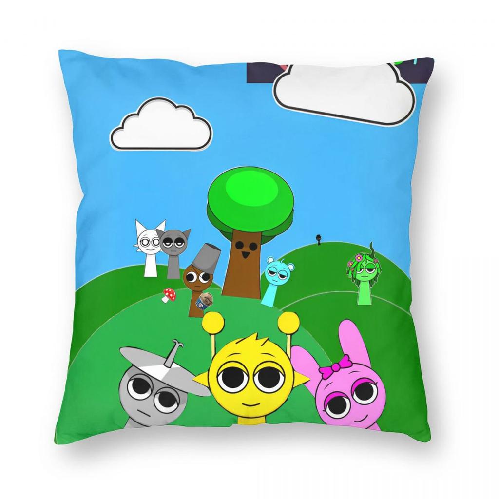 Sprunki Jevin Grappige Game Kussensloop Bedrukte Polyester Kussenhoes Decoratie Sierkussenhoes Hoes Woonkamer Vierkant