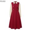 ZANZEA Women Turn Down Collar Casual Long Sleeve Patchwork Dress