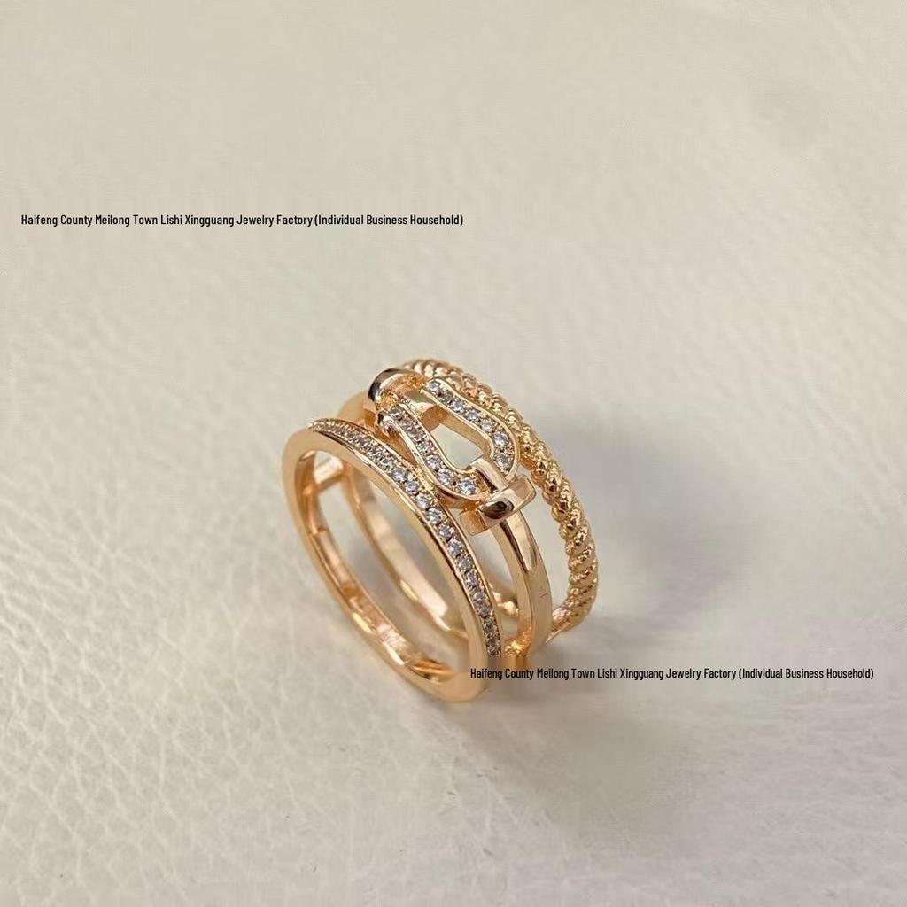 Fred Hufeisen-Schnalle Diamant-Trio Ring - Premium Paar Vielseitiger Xiaohongshu-Stil