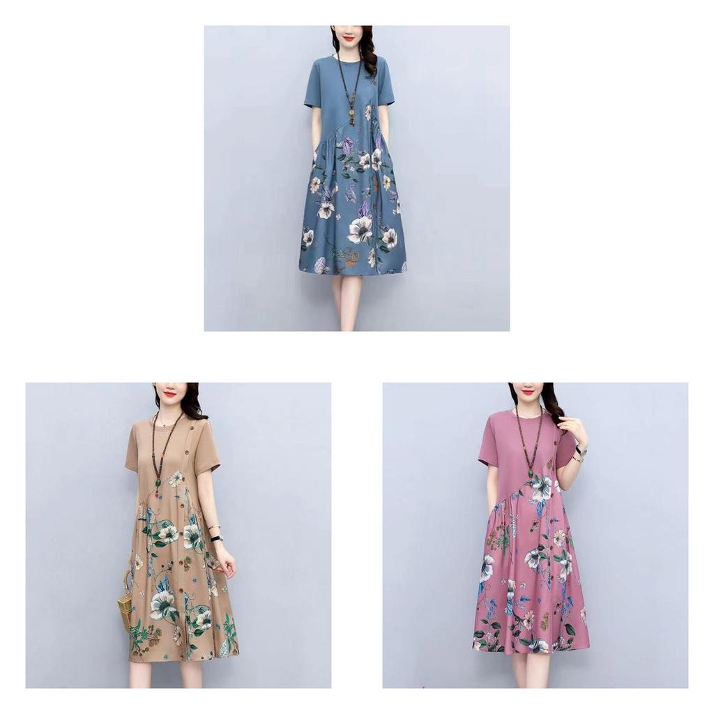 Vintage Floral Print A Line Dress With Button Front For Ladies Summer Casual Wear