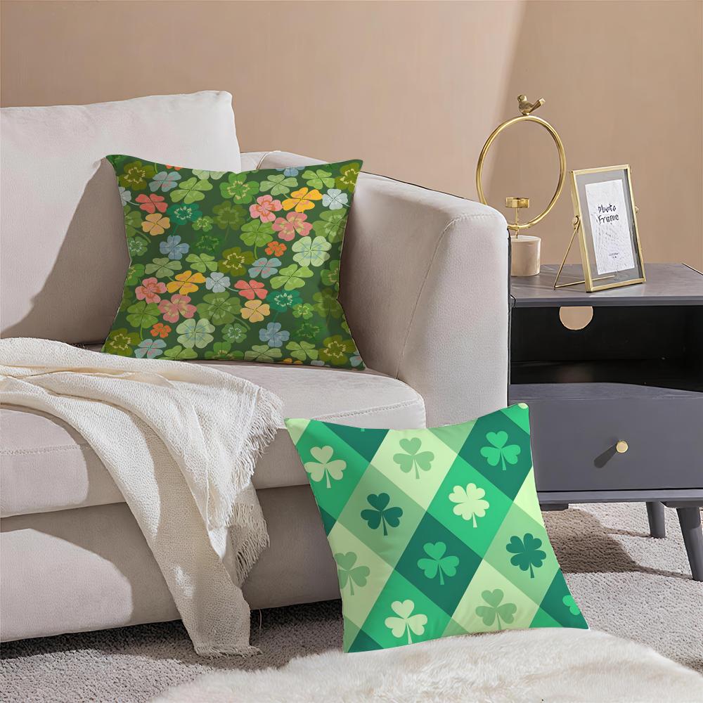 Lucky Four Leaf Clover Fresh Green Cushion Cover Pillowcase Short Plush Invisible zipper Room Sofa Cushion Cover