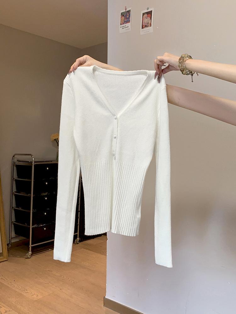 Textured neck knitted sweater soft waxy sweater autumn and winter slim-fitting waist bottom long-sleeved women's high-end inner top