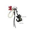 Cartoon Leather Cat Keychain Y2K Retro Braided Rope Key Holder Maillard Bag Pendant Car Keyring Hanging Decoration Gifts