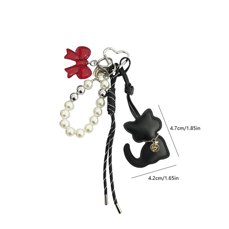 Cartoon Leather Cat Keychain Y2K Retro Braided Rope Key Holder Maillard Bag Pendant Car Keyring Hanging Decoration Gifts