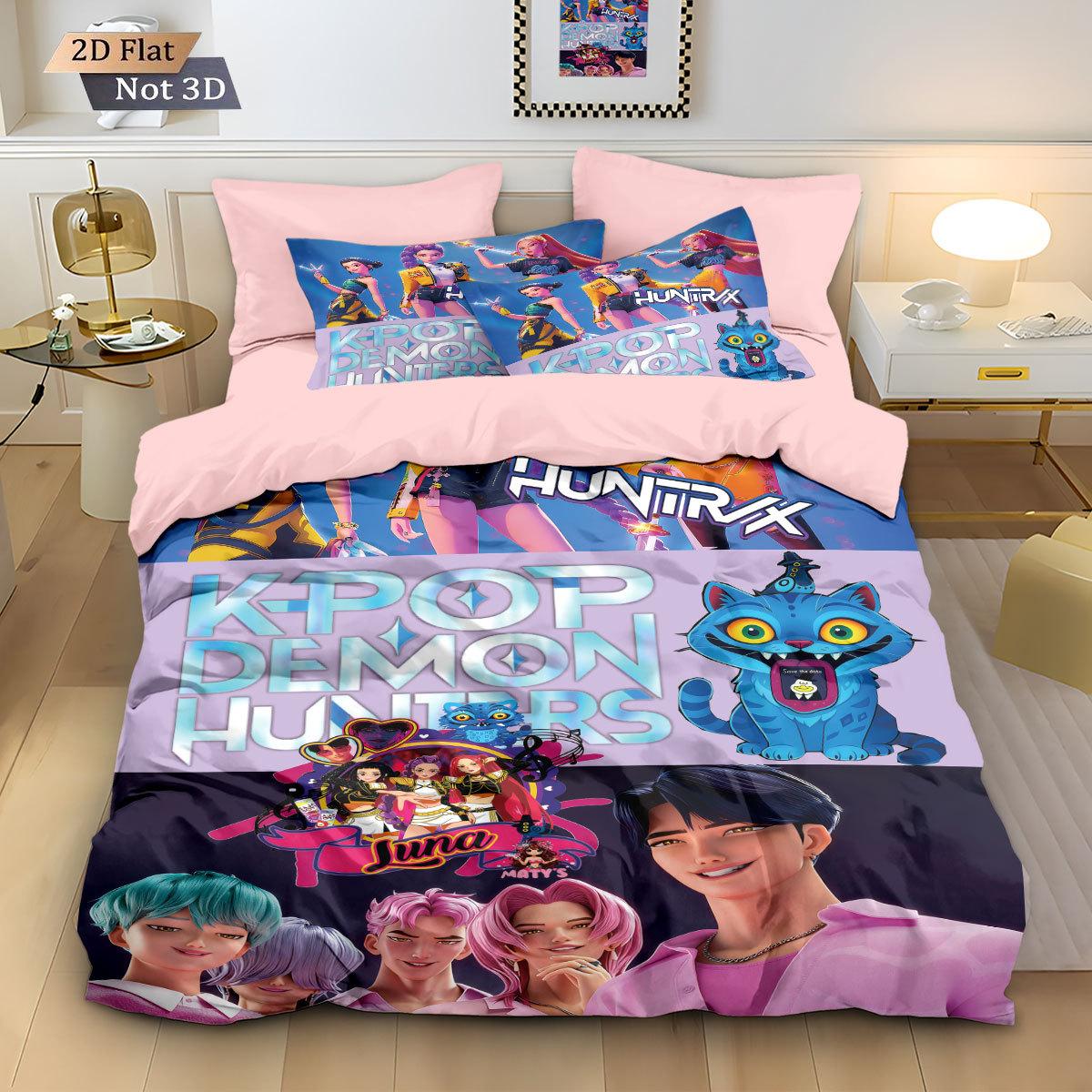 

KPOP Demon-Hunters Bedding Set Queen King Size EU Single Quilt Bed Cover Duvet Cover Sets With Pillowcases Birthday Gifts US King(264x229cm)
