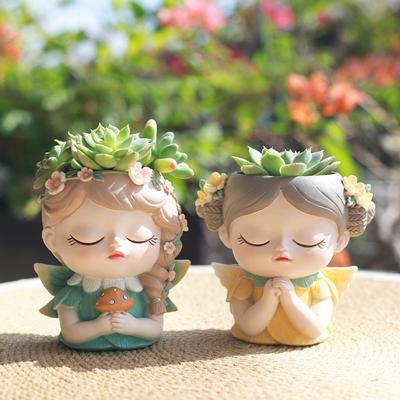 Cute Elf Resin Succulent Flower Pot Creative Home Decoration Succulent Flower Pot Micro Landscape Green Plant Gardening Flower Pot