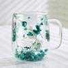 Double-Wall Dried Flower Glass Mug with Handle 350ml Borosilicate Glass Coffee Cup for Hot Cold Drinks Heat-Resistant Clear Unique Gift for