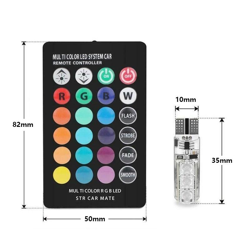 2PCS T10 RGB LED Clearance Lights Bulb-6SMD 5050 CANbus Car With Remote Controller Flash Reading Wedge Light Clearance Lights