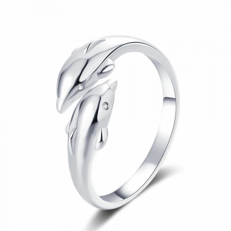 Fashionable Korean Style Double Dolphin Adjustable Open Ring - Simple Ins Design Open Adjustable
