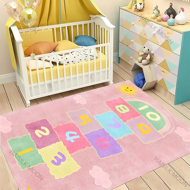 Cute Hopscotch Cartoon Carpet! Living Room Bed Kids Room Mat, Non-slip Exquisite Home Decor, Children's Play Early Education Rug