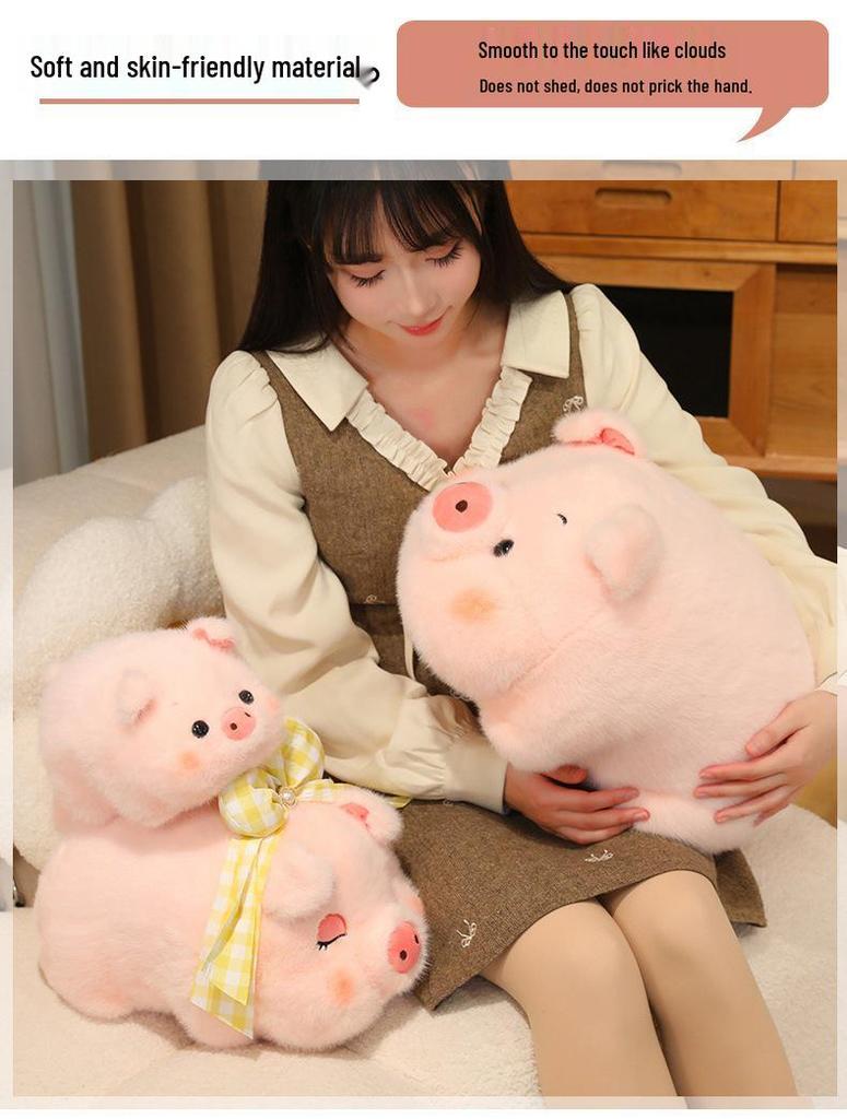 Plush Pig Head & Brain Bowknot Pillow - Adorable Pig Shaped Cushion for Girls' Beds and Sofas