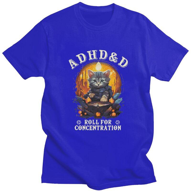 ADHS Würfel für Konzentration Katze Rollenspiel T-Shirt für Männer Reines Baumwoll-T-Shirt Streetwear Kurzarm-T-Shirt Kleidung