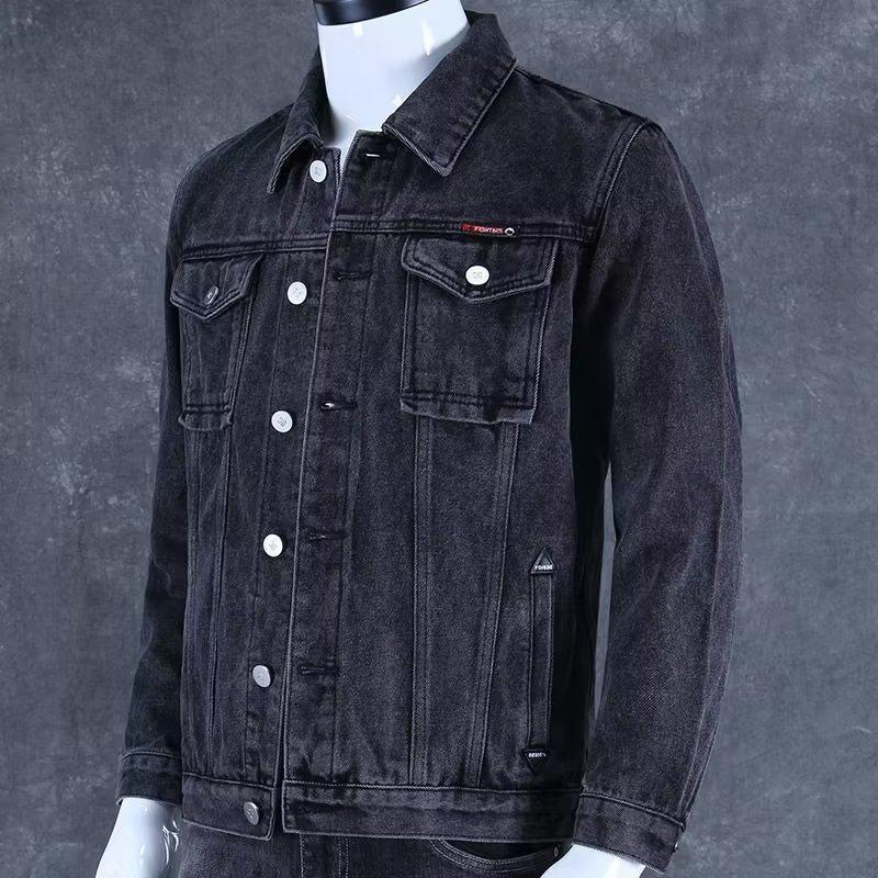 Men's Korean Style Embroidered Denim Jacket - Trendy, Loose, Casual for Spring and Autumn.