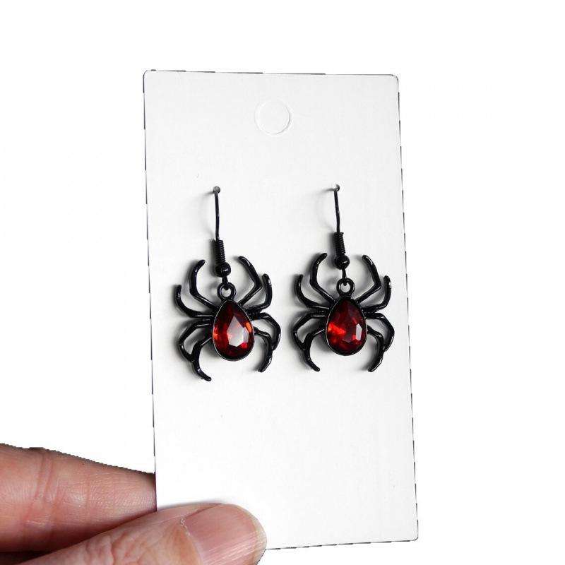 Black and Red Ruby Spider Earrings - Gothic Halloween Style