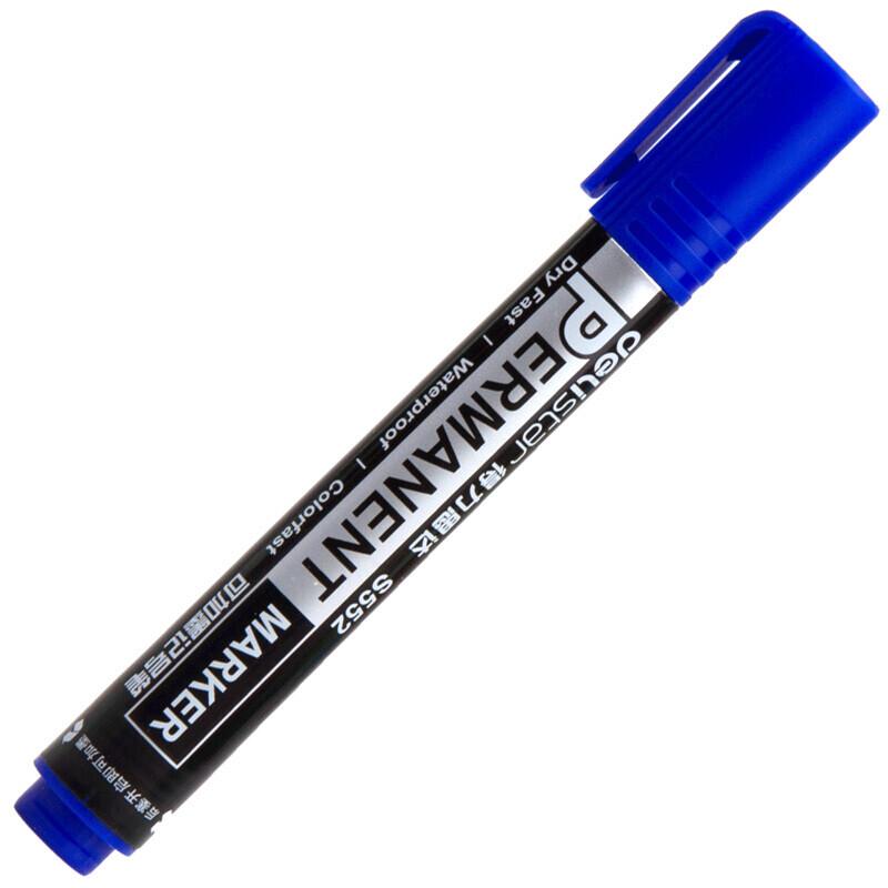 Deli S552 Blue Refillable Broad Tip Oil Marker Pens, 10-Pack