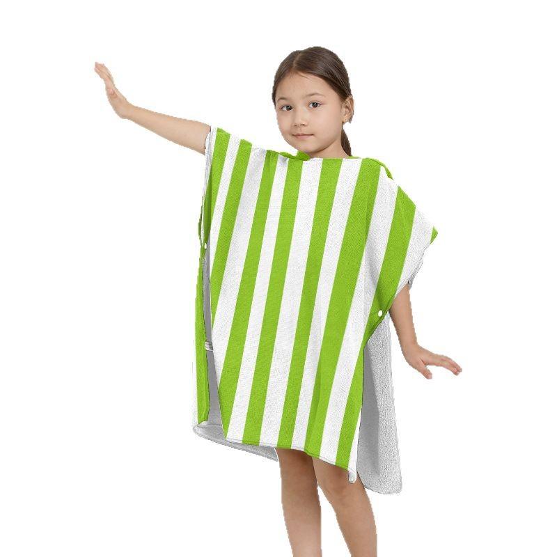 Children's Cloak Bath Towel Cloak Beach Hooded Bath Towel Water Absorption Stripes Digital Printed Beach Bathrobe