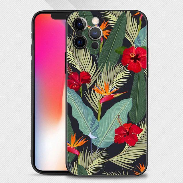 Shell For Iphone 14 13 12 11 Pro Max Mini Xs Max Xr X 7 8 Plus 6s Soft Silicone Case Cover Fundas Vintage Banana Leaf Flower