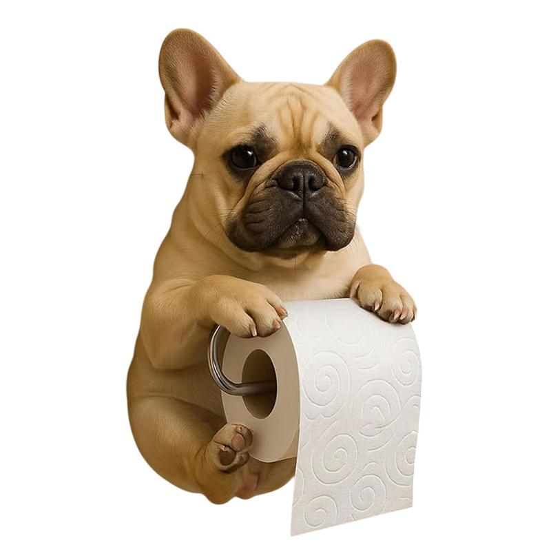 Cute Dog Toilet Paper Holder Wall Mount Resin Dog Roll Paper Organizer Bathroom Kitchen Paper Towel Tissue Dispenser Decoration