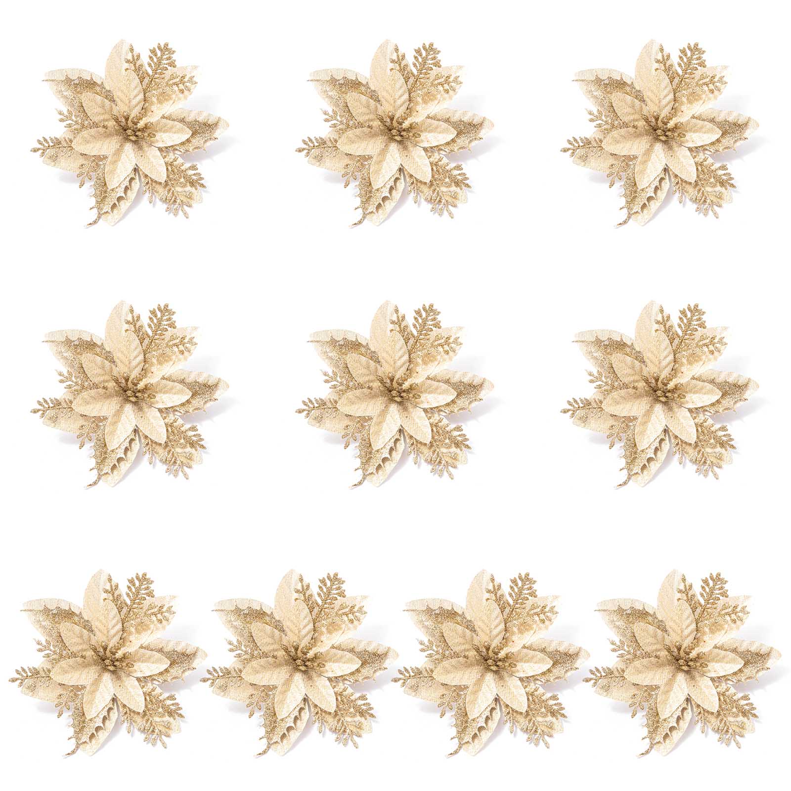 

10 шт. 14 см Блестящие Искусственные Пуансеттии Рождественские Цветы Украшения для Рождественской Елки Рождественские Украшения для Дома Новый Год 4